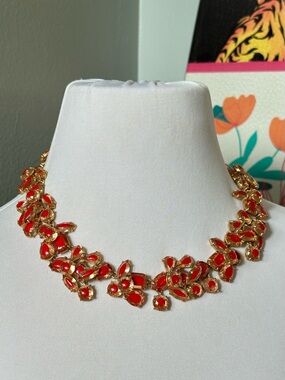 J Crew Brulee Red Chunky Crystal Cluster Stone Necklace Old Money East Coast
